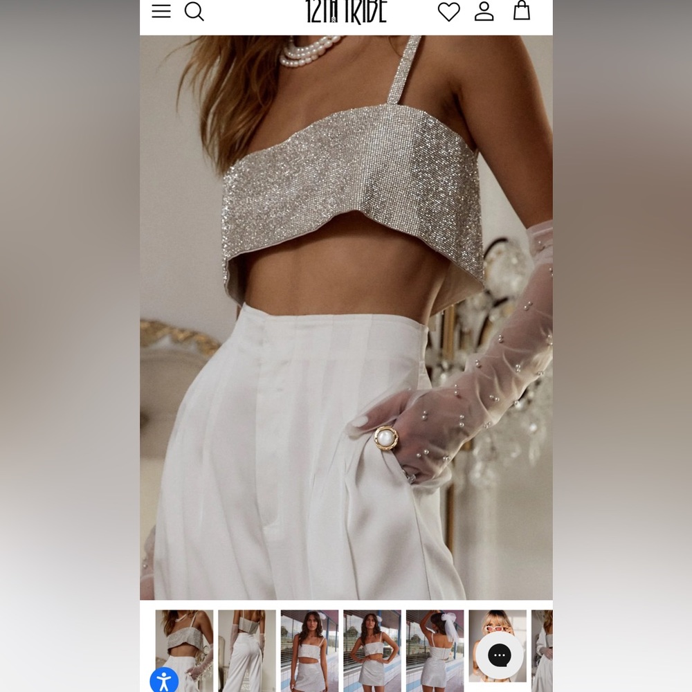 Shira Silver Rhinestone Crop Top